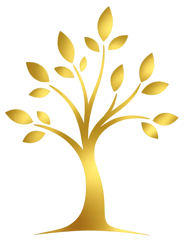 Minimalistisch Darstellung eines goldfarbenen Baumes
